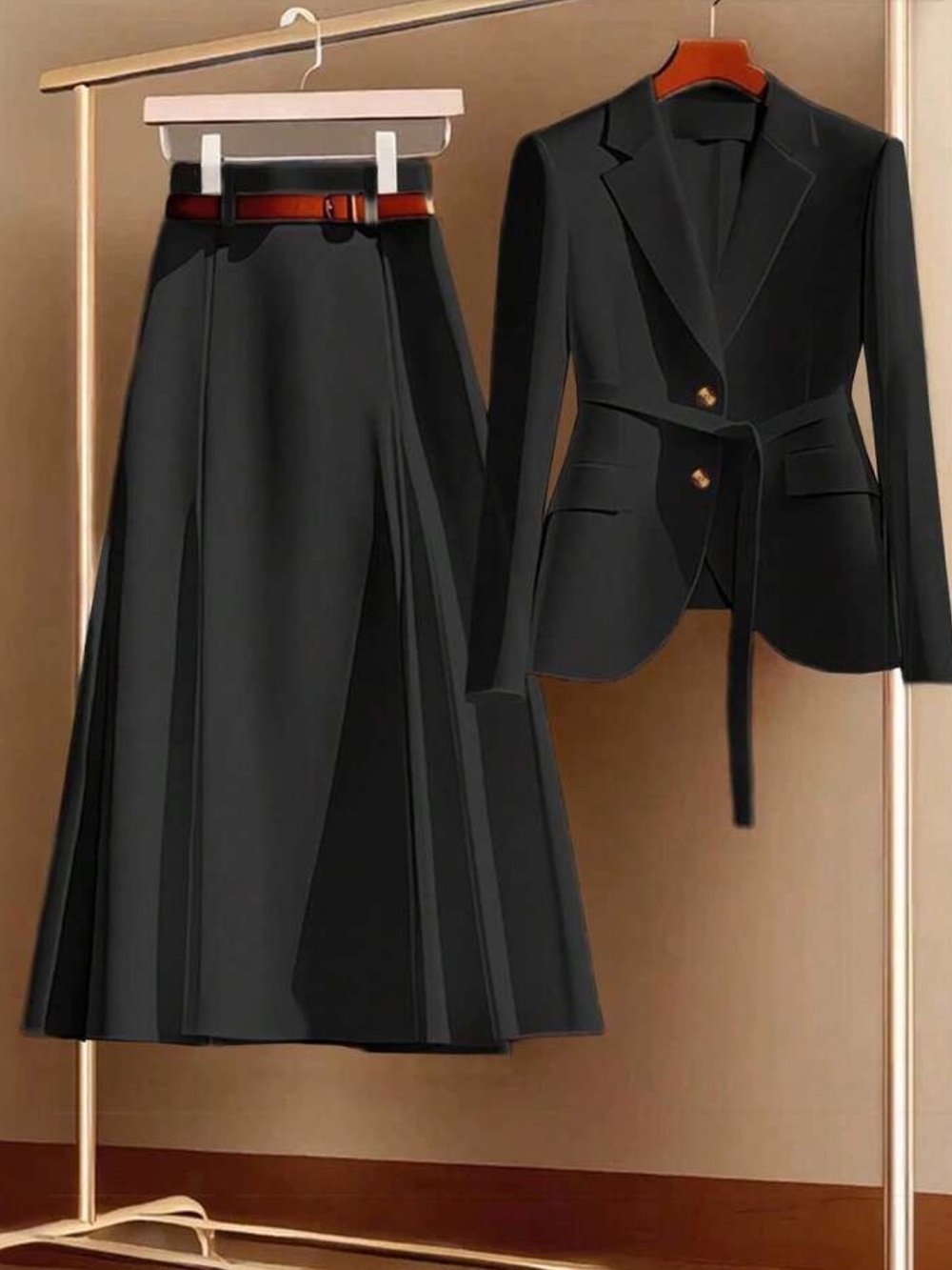 Black Autumn Elegant Office Women's 2 Pieces Sets,Elegant Commuter